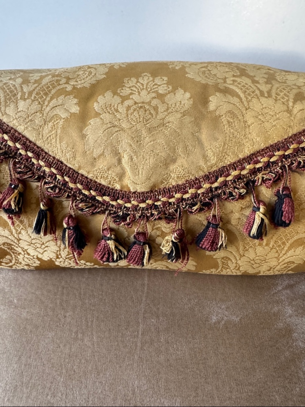 Bundle of 2 Gold Damask Bolster Tassel & Cream with gold accents Pillows - Picture 7 of 9